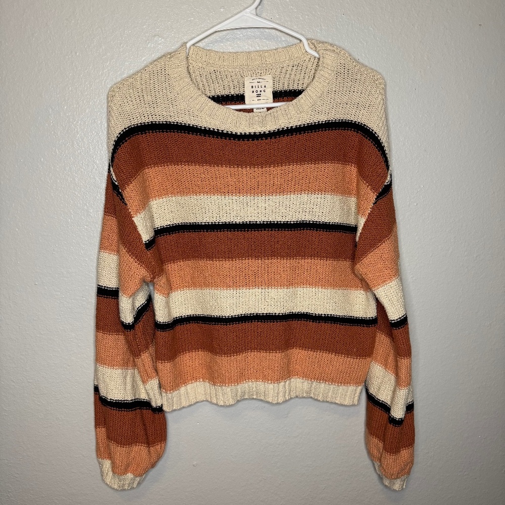 Billabong Seeing Double Cropped Sweater Cream Black and Brown Size L